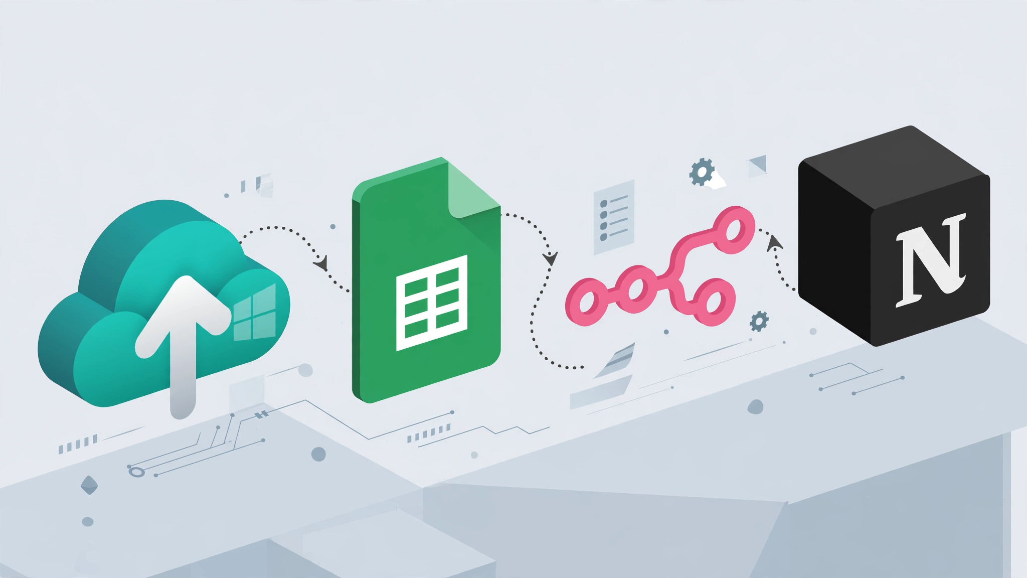Automation workflow from Windows backup cloud to Google Sheets to n8n to Notion cube